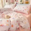 Set de Cuatro Piezas de Gasa de Doble Capa con Burbujas de Leche tipo Nube Funda de Edredón Individual para Dormitorio Sábana Lavable a Máquina Funda de Edredón para Dormitorio Faldón de Cama