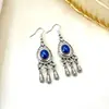 Pendientes Turquesa Bohemios Transfronterizos, Accesorios de Plata Estilo Étnico, Pendientes de Borla de Gota de Agua de Alta Gama, Accesorios Festivos