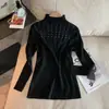 Nuevo suéter de punto para otoño e invierno con diseño de pedrería resistente, jersey de cuello medio alto, base de color liso, top versátil