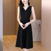 Vestido de Tirantes con Cuello en V sin Mangas para Mujer Primavera, Otoño y Verano Nuevo Estilo con Chaleco Falda Básica Largo Medio Línea A Vestidito Negro