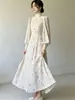 Vestido Largo de Otoño Floral Estilo Francés para Mujer de Amazon con Cinturón, Vestido Sencillo que Ceñe la Cintura, en Stock, Popular en Europa y América