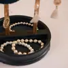 Suporte de Joias de Ferro Artístico em Forma de Cogumelo de Veludo Verde Escuro Retro de Luxo Leve com Bandeja Compartimentada para Armazenamento de Brincos, Anéis e Pulseiras