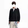 Moletom listrado falso de duas peças com gola de camisa para homens, primavera e outono, camisa polo estilosa e sofisticada de manga longa, camada interna: camiseta