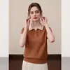 Camiseta de Manga Corta con Cuello Polo y Rayas Marrones para Mujer, Diseño de Punto de Seda Helada de Verano, Top Corto Holgado