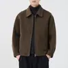 Casaco Masculino de Lã Outono/Inverno 2025 com Gola Reversível, Caxemira Dupla Face, Corte Solto, Tamanho Grande, Marrom