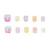 Uñas postizas divertidas para niñas, color rosa dulce, florales, huecas, de estrella, con lunares y lazo, desmontables y ponibles