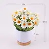 Juego de flores artificiales nórdicas, jarrón de plástico, decoración de maceta de flores falsas, planta de crisantemo coreano bonsái en maceta, decoración de mesa para el hogar