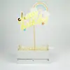 Elefante de Cinta Acrílica Arcoíris Niños Niñas Luna Estrella Pentagonal Bandera Decoración de Pastel de Cumpleaños Tarjeta Insertable
