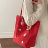 Nova Bolsa de Lona Bordada com Filhote de Cereja, Grande Capacidade, Bolsa de Mão Simples para Mulheres, Bolsa de Ombro Moderna, Bolsa Tote