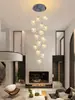 Lámpara de araña para escalera, lámpara colgante larga, luz LOFT dúplex de lujo moderno minimalista nórdico para sala de estar, lámpara giratoria de cristal de moda