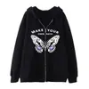 Moletom com Zíper Borboleta Amazon 2022 Solto Casual com Capuz de Lã Jaqueta Masculina da Moda Moletom Estilo Americano