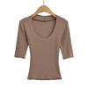 7665-25 Nuevo Estilo Otoño Estilo Europeo y Americano Mangas Tres Cuartos Cuello Redondo Grande Cintura Elástica Ajustada Camiseta Interior Superior Camiseta