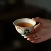 Caneta Ji Vermelho Flint Gato Pintado à Mão Antigo Cerâmica Flor de Boca Alta Xícara de Chá Conjunto de Chá Kung Fu Xícara de Anfitrião Xícara de Degustação de Chá