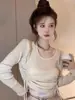 Suéter de Punto Básico para Mujer en Otoño e Invierno, Estilo Corto con Cordón Asimétrico y Corte Cut Out con Mangas Largas, Top Único y Chic