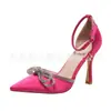 Nuevos zapatos de tacón alto para mujer Juyuan estilo europeo y americano en stock, con pajarita, punta fina, moda de comercio exterior, talla grande, con hebilla