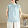 Fotos No Reales Verano 2026 Nuevo Estilo Camisa de Lino Manga Corta Holgada Adelgazante Casual Pulóver para Mujer