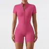 Mono de Yoga con Cremallera y Manga Corta Estilo Europeo y Americano para Mujer, Mono Deportivo Ajustado Cómodo y Amigable con la Piel para Danza y Fitness