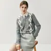 Novo Cardigã de Cashmere com Gola Redonda e Padrão de Diamante Tricotado e Jaqueta Suéter de Lã Color-Blocking Feminino Outono e Inverno 2026, Versátil