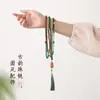 Colección de Cuentas de Sándalo Estilo Chino Tradicional, Cadena Cruzada Estilo Chino Nuevo, Collar Largo Vintage con Borla de Ágata Verde, Accesorio de Cadena para Suéter
