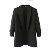 INS estilo europeo y americano transfronterizo 2026 nueva moda elegante para mujer al por mayor blazer liso para el trabajo con puños fruncidos