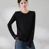 Camiseta fina de manga larga 100% algodón "Paper Man" súper suave para mujer, serie de colores macarrón, camiseta básica versátil de corte holgado para mujer