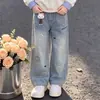Moletom Estiloso Doce para Menina Pequena Estilo College Primavera e Outono Conjunto Jeans Duas Peças Falsas Coelho Cartoon Doce Fofo