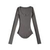 Camiseta de Manga Larga Estilo Americano Ajustada para Chicas Atrevidas, Camiseta Interior Sexy Adelgazante de Cuello en U Amplio con Base Curva que Ceñe la Cintura
