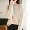 Nuevo suéter de punto para mujer de otoño e invierno con cuello medio alto, estilo holgado y casual, jersey liso, top base engrosado