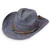 Chapéu Cowboy de Crochê com Borda de Ráfia Europeu e Americano Personalizado Chapéu de Sol para Viagem ao Ar Livre Chapéu de Cavaleiro Jazz