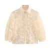 Tops Europeos y Americanos Transfronterizos con Adornos Florales, Ropa para Mujer Estampada Hecha a Mano, Nueva Moda Europea y Americana en Color Albaricoque