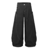L783 Estilo Retro Americano Gama Alta Múltiples Bolsillos Pierna Ancha Diseño de Mezclilla Cruda Jeans Holgados para Hombre Forma de Cimitarra