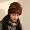Chapéu de Tricô Fofo com Orelhas de Gato para Mulheres no Outono e Inverno, Chapéu de Lã Quente para Cabeça Grande, Chapéu Frio Cartoon com Rosto de Gato Mostrando Orelhas Pequenas para Proteção contra Frio