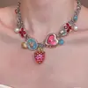 Reloj Corazón de Fresa Rojo y Azul Frutos del Bosque Collar de Mariposa para Mujer, Gargantilla, Accesorio de Nicho para Chicas de Moda, Collar de Fresa