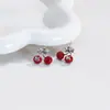 Pendientes Pequeños y Exquisitos de Gatito Rojo y Cereza, Pendientes Elegantes de Moda, Pendientes con Pasador de Plata de Ley 925, Pendientes de Alta Gama para Mujer