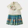 Conjunto Hanfu para Niñas Ropa de Verano Infantil Top de Manga Corta para Bebé Vestido Tradicional para Niña Conjunto de Dos Piezas Estilo Antiguo Nuevo para Bebé