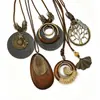 Collar con Colgante de Hoja con Forma de Gota de Agua, Sombrero Redondo de Madera, Cadena para Clavícula Estilo Étnico, Cadena Larga Retro para Suéter, Mujer
