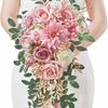 Ramo de Flores Simulado de Mano para Novia, Flor de Seda Rosa Roja Ramo de Atrezzo para Fotografía de Bodas