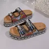 Novedad Verano 2025 Chanclas de Playa con Pedrería para Mujer, Suela Gruesa, Comercio Transfronterizo, Talla Grande, Doble Hebilla, Sandalias de Cuerda de Cáñamo, Venta al por Mayor