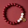 Pulsera de Cuentas de Transferencia de Fortuna de Arena Dorada Púrpura de Mineral Crudo de Cinabrio para Mujeres, Regalo de Año del Zodiaco, Pulsera de Joyería de Bajo Contenido con Cuentas