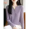 Camiseta de Punto de Cuello en V Otoñal para Mujer 2026 Nuevo Estilo Primavera y Otoño Ropa Interior Superior Suéter Elegante para Mujer Tallas Grandes Otoño e Invierno