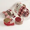 Fita de decoração de Natal fita para embrulhar presentes fita xadrez imitação de rena fita de linho fita listrada de Natal tecida à mão