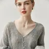 Cárdigan de Seda de Morera y Cachemira Minimalista Ligero y Transpirable para Mujer, Cuello en V, Estilo Perezoso, Prendas de Punto Reductoras de Edad, Prenda Exterior Superior para Mujer