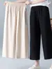 Calça Reta de Verão para Mãe Calça de Roupa Externa com Cintura Solta Calça Cropped Roupa para Mulheres de Meia-Idade e Idosas Que Cobrem a Carne Tamanho Plus Calça de Cor Sólida