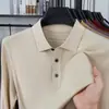 Camiseta de Tricô Masculina de Manga Longa para Outono com Gola Reversível, Camisa Polo Casual para Meia-Idade, Tricô Básico de Cor Sólida para Homens