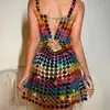AYJ Novo Modelo Transfronteiriço Amazon Espelho Acrílico Colorido Artesanal Vestido Sexy Sem Costas Y214