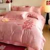 Nuevo Juego de Cuatro Piezas de Doble Felicidad China para Boda Colcha Roja de Felicidad para Boda Funda de Colcha de Algodón Ropa de Cama Nupcial para Habitación de Boda Recién Casados