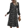 Amazon Estación Independiente Comercio Exterior 2024 Otoño Nuevo Moda Europea y Americana Vestido Negro Estampado Transfronterizo para Mujer