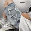Shorts jeans lavados e velhos, estilo americano, masculino, solto, plus size, calças de rua, marca da moda, calças da moda