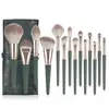Nuevo Set de Brochas de Maquillaje Nube Verde de Alta Calidad de 14 Piezas con Cerdas Ultra Suaves, Set Completo de Herramientas para Maquillaje en Polvo para Principiantes