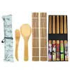 Herramientas para Hacer Sushi, Cuchillo para Sushi, Esterilla de Bambú para Enrollar, Plato de Cerámica, Cuchara Japonesa para Arroz, Juego de Moldes para Bolas de Arroz y Sushi